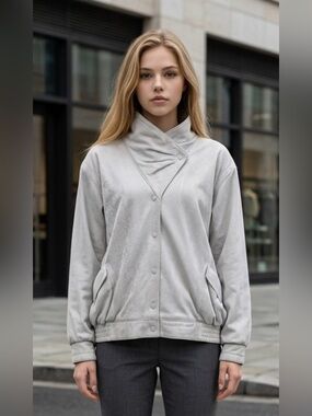 Minelli White Leather High-Collar Bomber Jacket